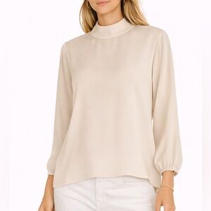 Theory Cream Silk Mock Neck Blouse | Long Sleeve | Size Small